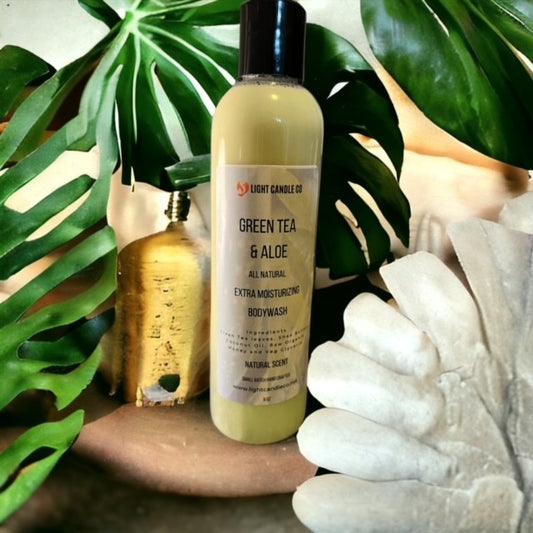 This luxurious creamy wash formulated with all natural ingredients, gently cleans while leaving skin feeling moisturized and exuberant.  The clean, fresh scent of aloe and green tea refreshes your senses, improves your mood and helps you focus.  Safe for sensitive skin.  Hand crafted in small batches.